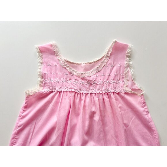 Vintage Pink Polycotton Voile Lace Embroidered Trim Peignoir Nightgown, One Size - Picture 7 of 16